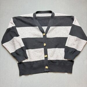 Dazy Striped Cardigan Black Gray Button Sweater